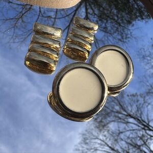Gold and Cream Circular Earrings